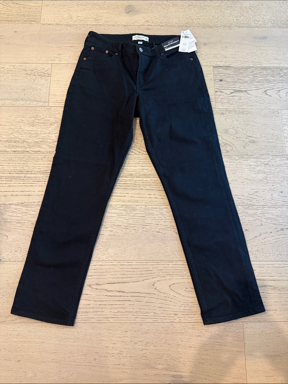 Abercrombie & Fitch Women's Black Mid Rise 90’s Straight-Leg Jeans